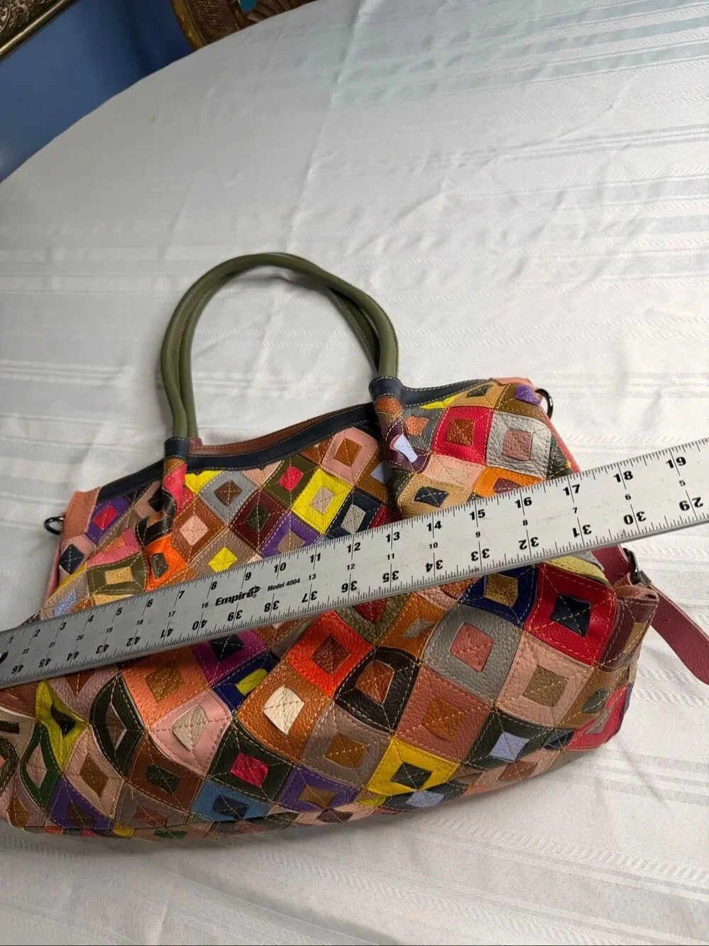 AmeriLeather Willis Geometric Patchwork Multicolor Leather Shoulder Bag